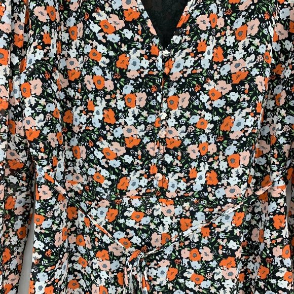 Missguided Dress Floral Print V Neck Long Sleeve Button Tie Waist Mini - Picture 6 of 12
